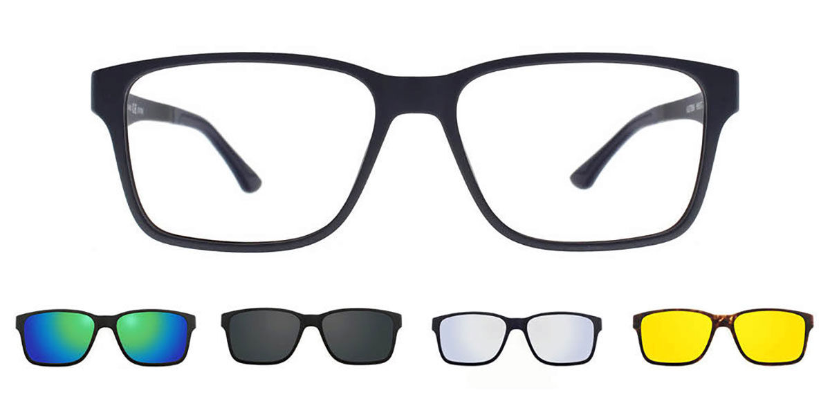 Image of Óculos de Grau Masculino Rectangle Clip-On Plástico Pretos - Luz Anti Azul - SmartBuy Collection PRT