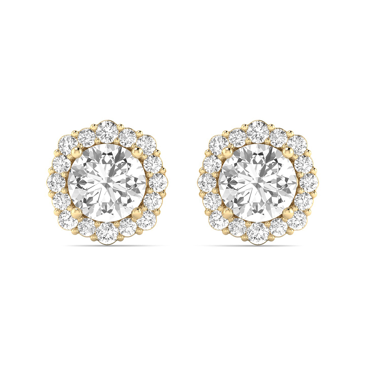 Image of 1 1/5 Carat TW Floral Halo Diamond Stud Earrings 14K Yellow Gold
