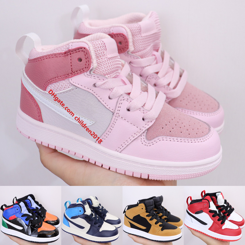 Image of 1 1s Kids Basketball Shoes 2021 Boys Girls Sneakers High Quality Leather Digital Pink Chicago Obsidian University Blue Raygun Toddler Shoe Size 22-39