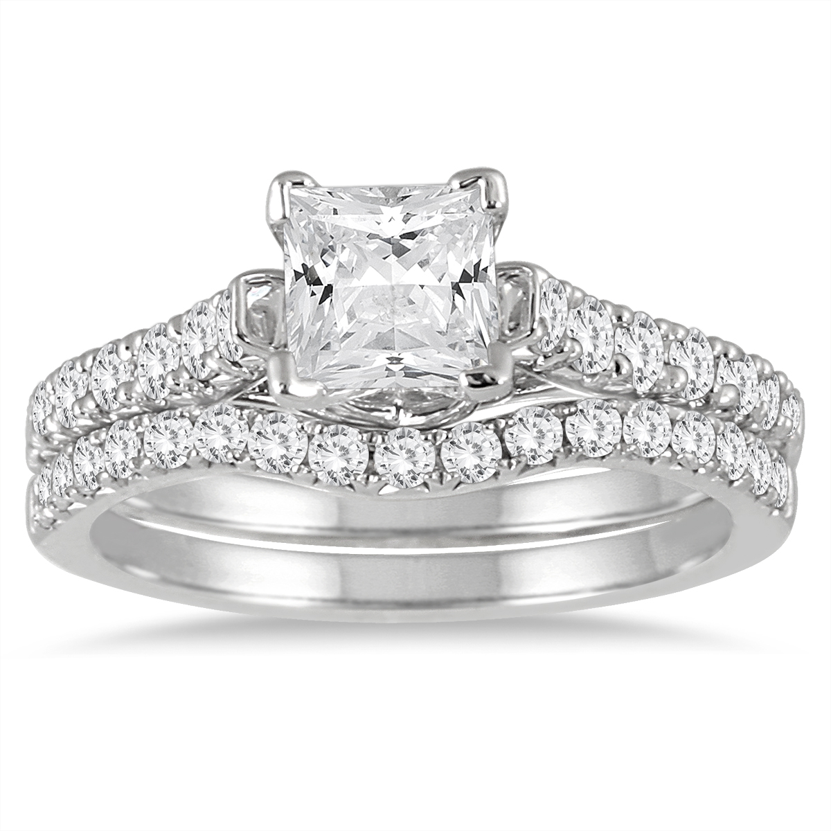 Image of 1 3/5 Carat TW Princess Diamond Bridal Set in 14K White Gold