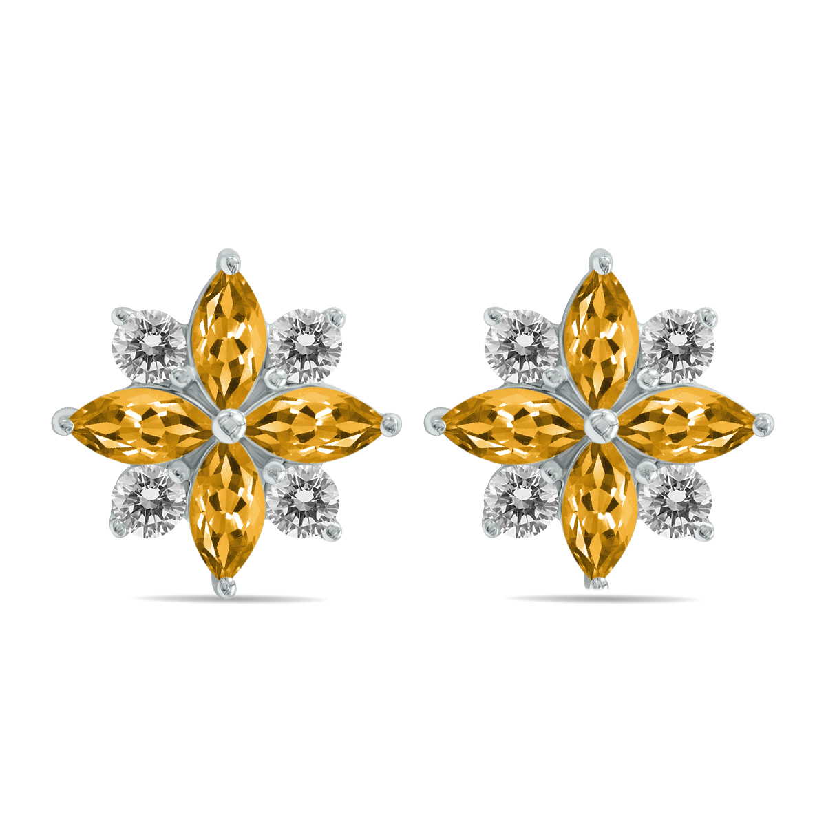 Image of 1 Carat TW Blue Topaz and Diamond Flower Earrings in 10K White Gold