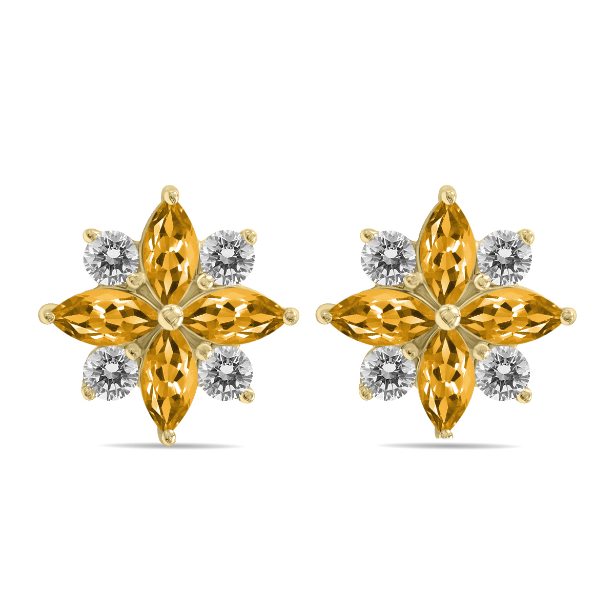 Image of 1 Carat TW Citrine and Diamond Flower Earrings in 10K Yellow Gold