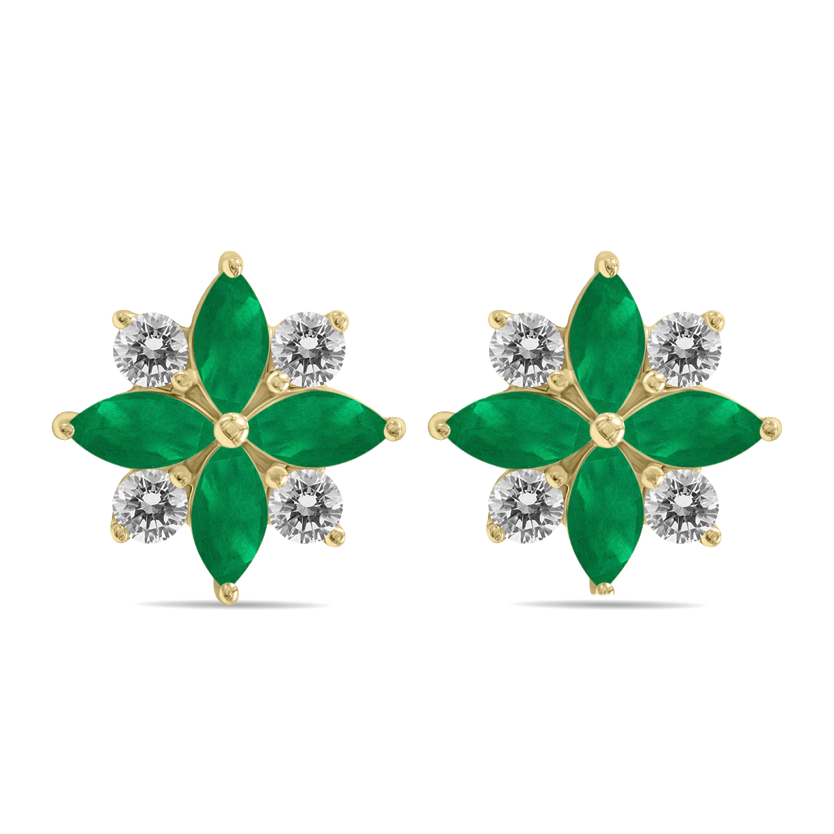 Image of 1 Carat TW Emerald and Diamond Flower Earrings in 10K Yellow Gold