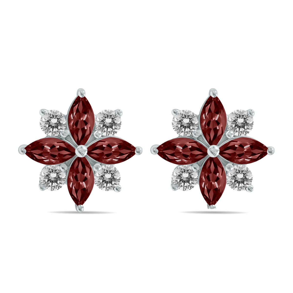 Image of 1 Carat TW Garnet and Diamond Flower Earrings in 10K White Gold