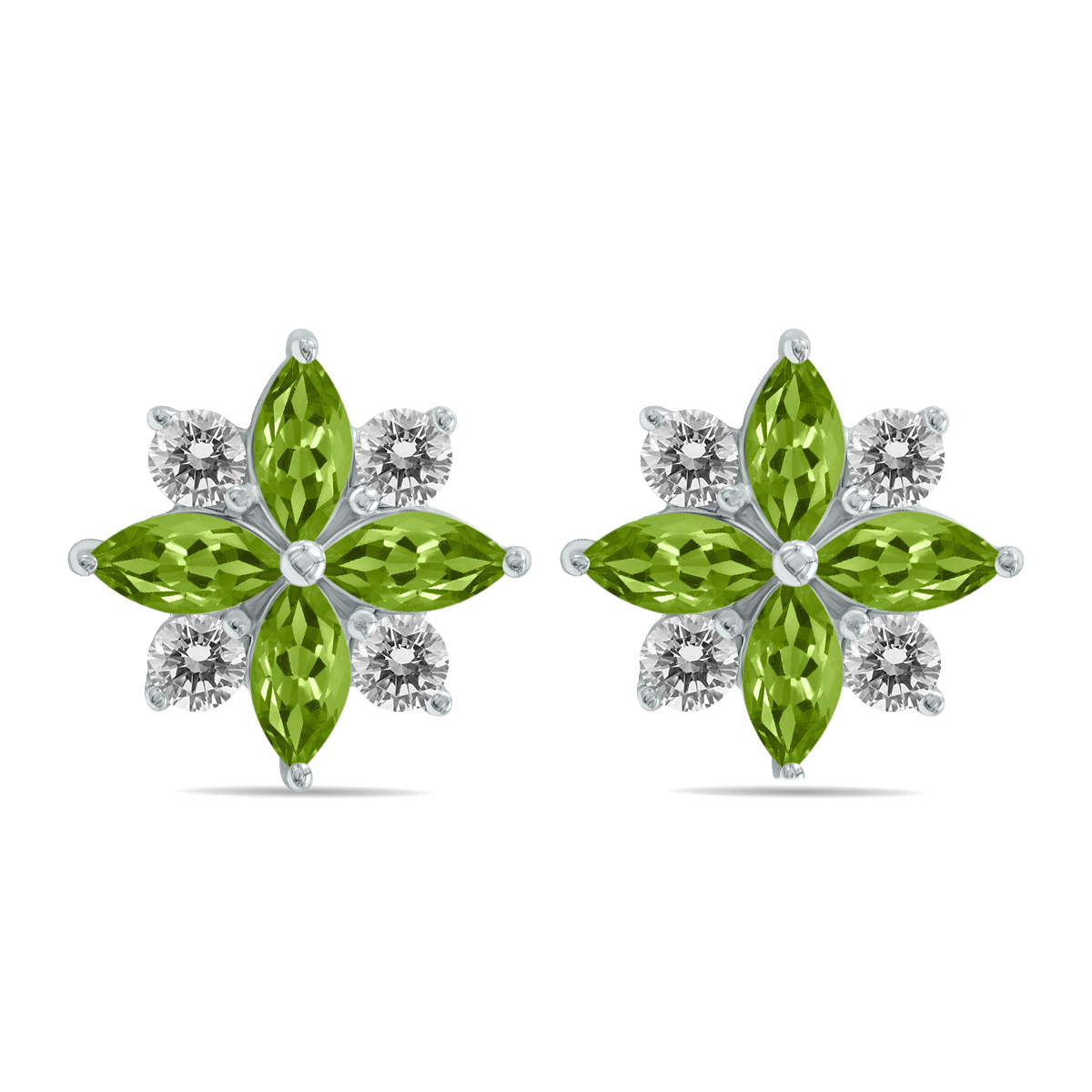 Image of 1 Carat TW Peridot and Diamond Flower Earrings in 10K White Gold