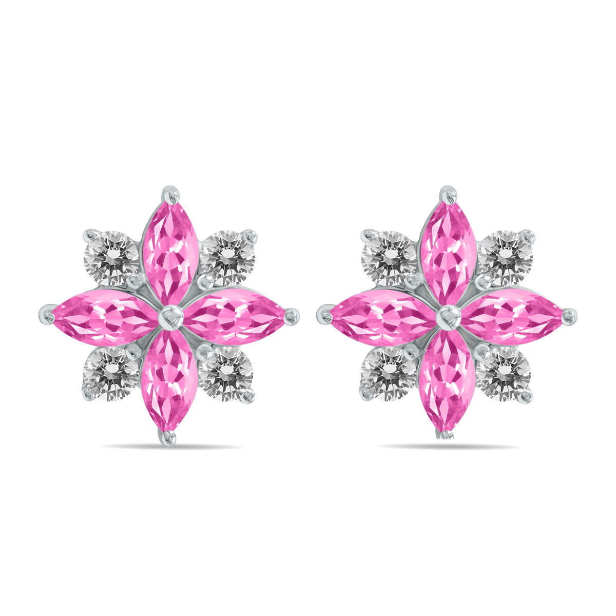 Image of 1 Carat TW Pink Topaz and Diamond Flower Earrings in 10K White Gold