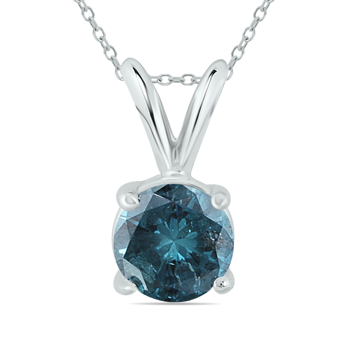 Image of 1 Carat TW Round Blue Diamond Solitaire Pendant in 14K White Gold