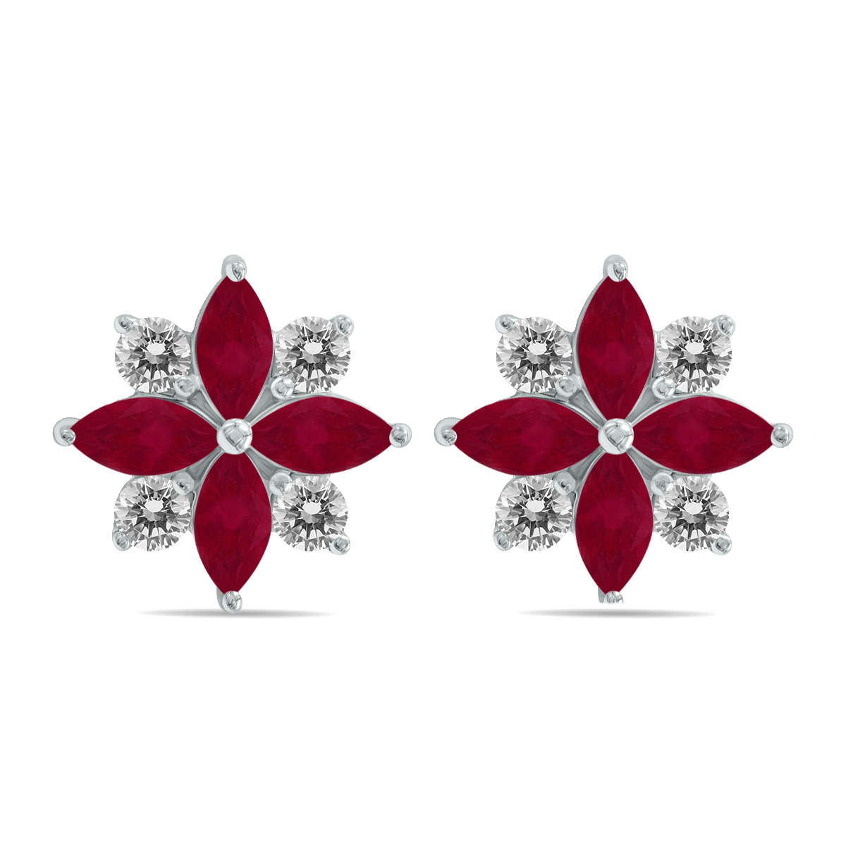 Image of 1 Carat TW Ruby and Diamond Flower Earrings in 10K White Gold