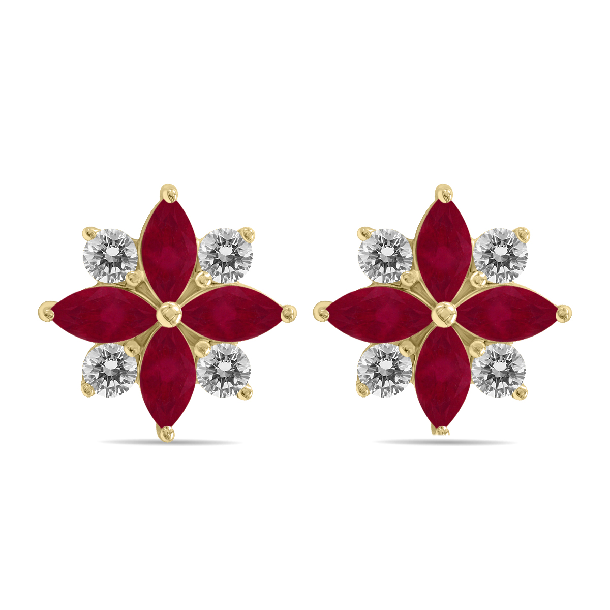 Image of 1 Carat TW Ruby and Diamond Flower Earrings in 10K Yellow Gold