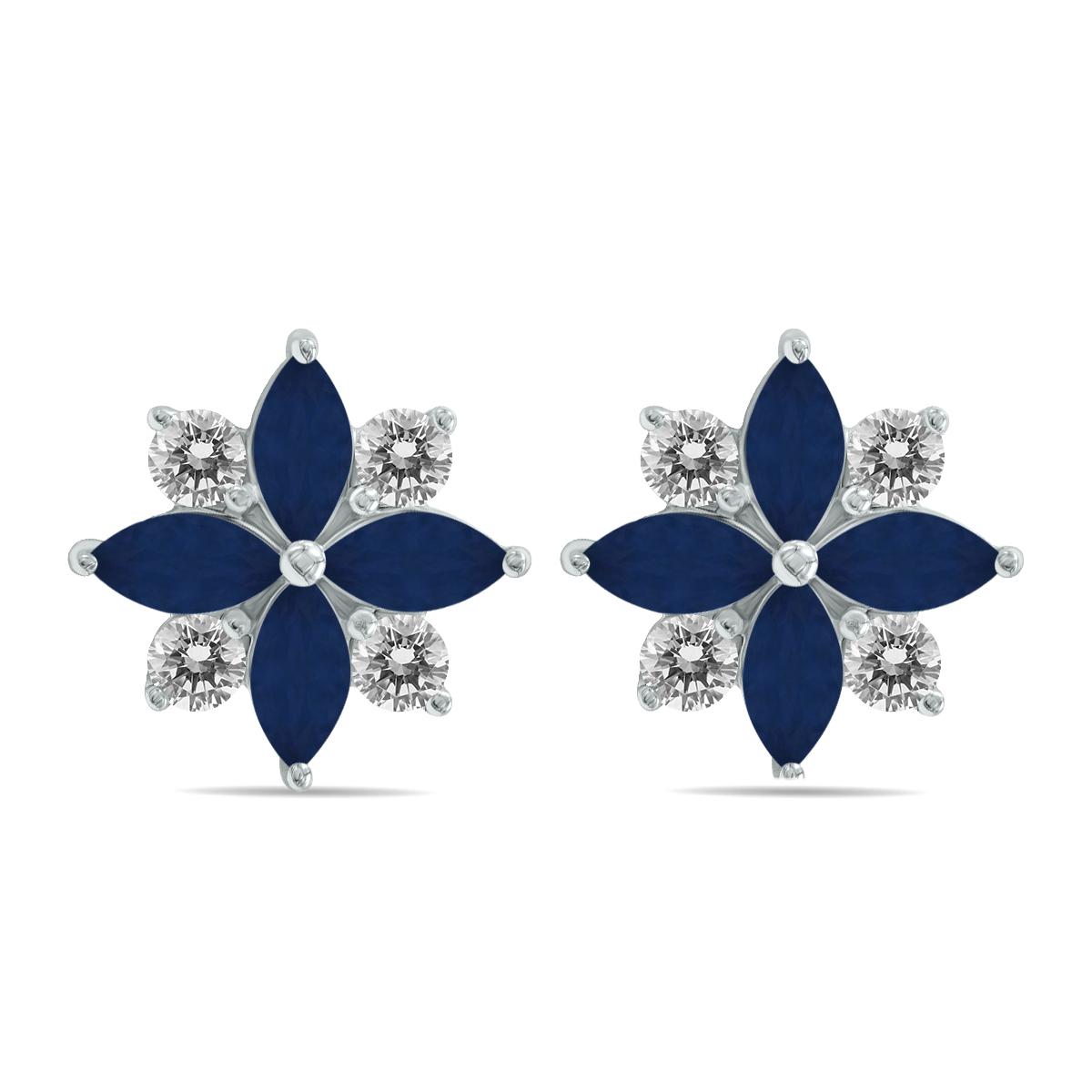 Image of 1 Carat TW Sapphire and Diamond Flower Earrings in 10K White Gold