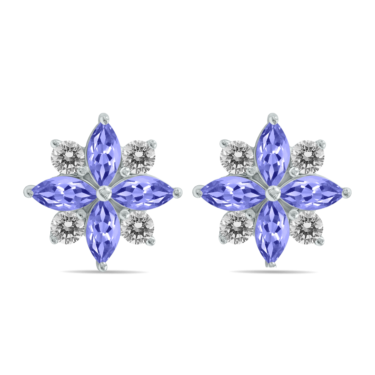 Image of 1 Carat TW Tanzanite and Diamond Flower Earrings in 10K White Gold