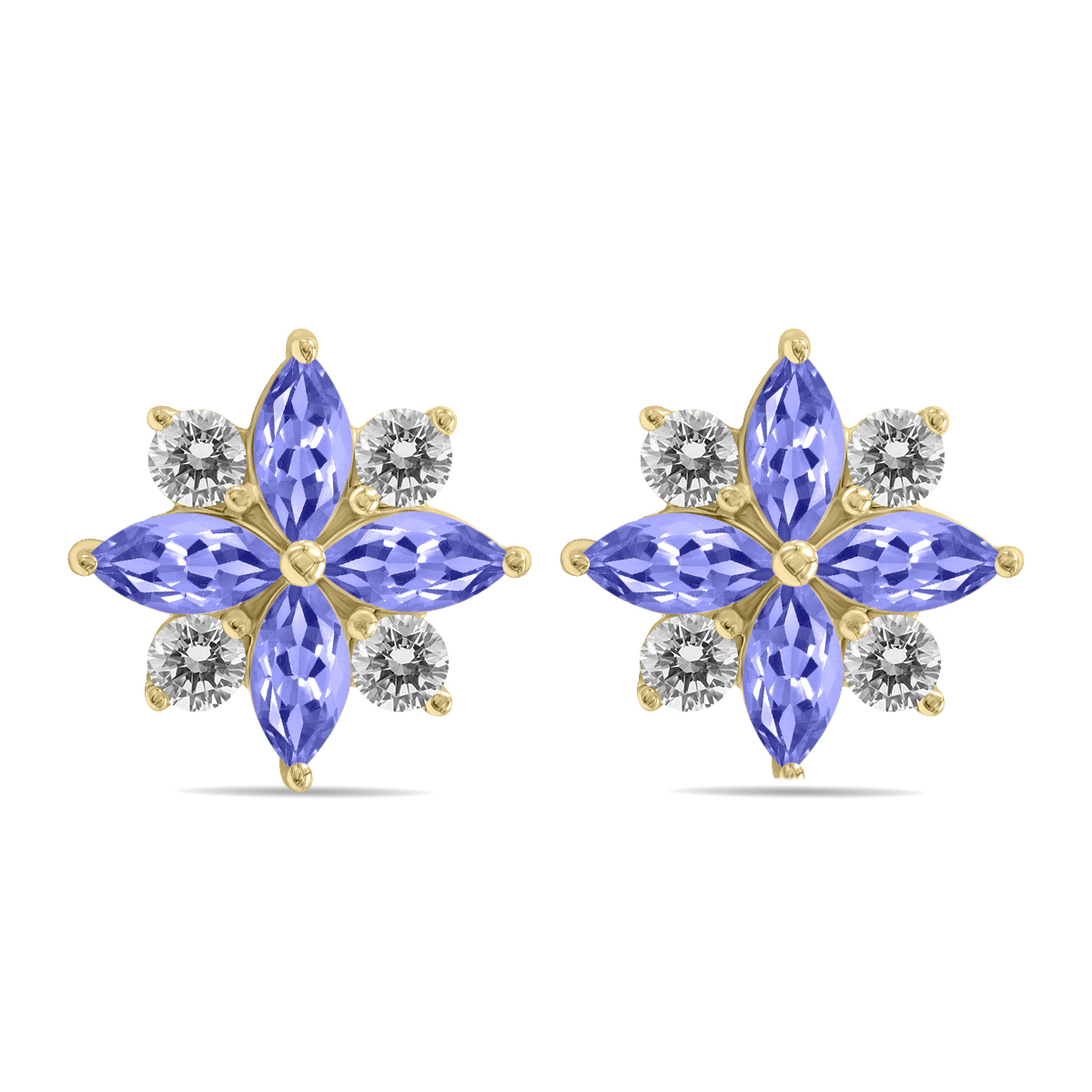 Image of 1 Carat TW Tanzanite and Diamond Flower Earrings in 10K Yellow Gold