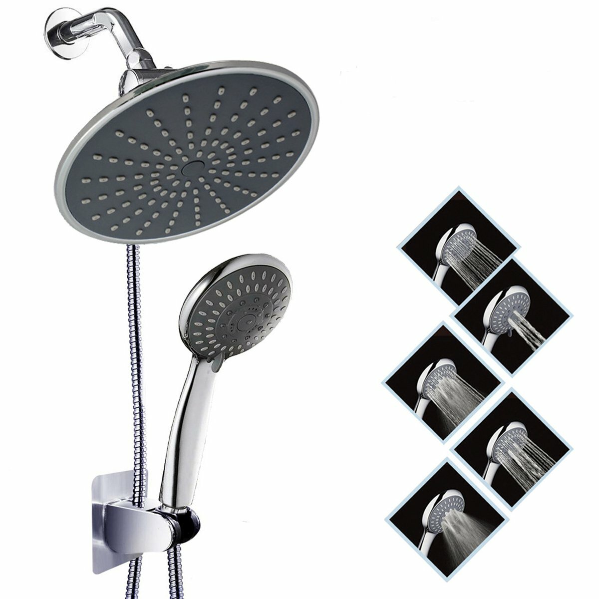 Image of 1 Set 5 Sprays Pressurized shower head Bathroom Set home Sprayer Shower Base