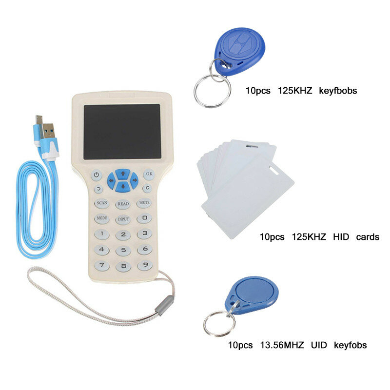 Image of 10 Frequency RFID Copier ID IC Reader Writer Copy with 30pcs 1356MHz 125KHz Key Fob HID UID Card