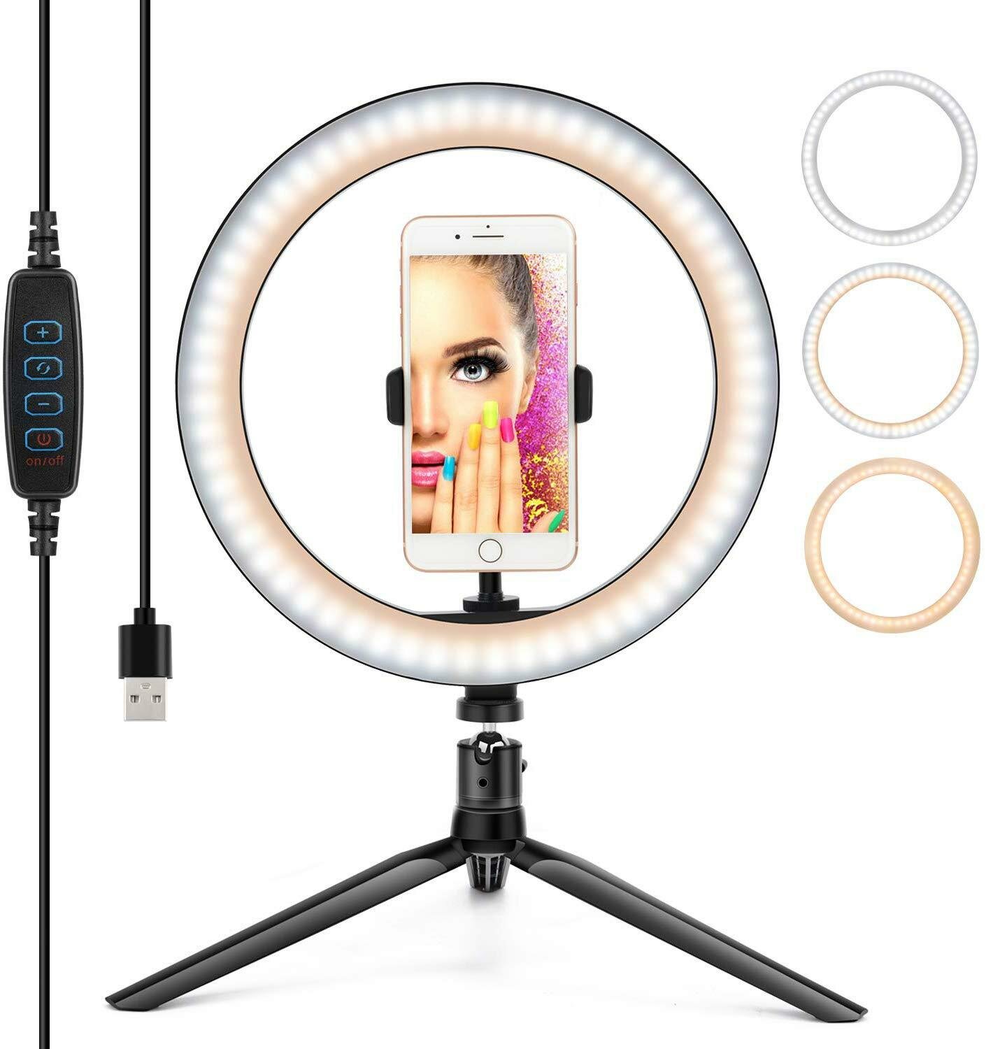 Image of 10 Inch LED Ring Light Dimmable Desktop Selfie Light Tripod Stand for YouTube Tiktok Video Live Stream Makeup Photograph
