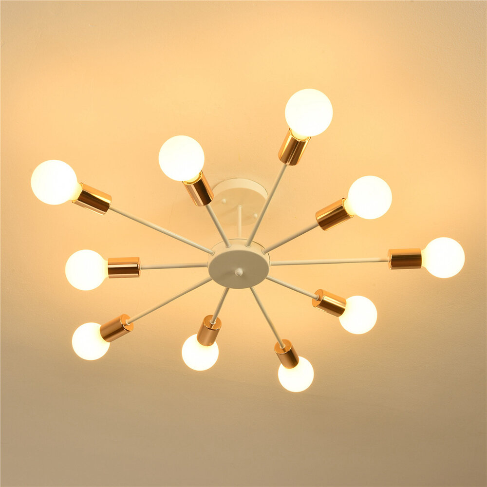 Image of 10-Lights Modern Sputnik Chandelier Bronze Flush Mount Ceiling Light Rustic Chandelier Without Bulbs for Bedroom Kitchen