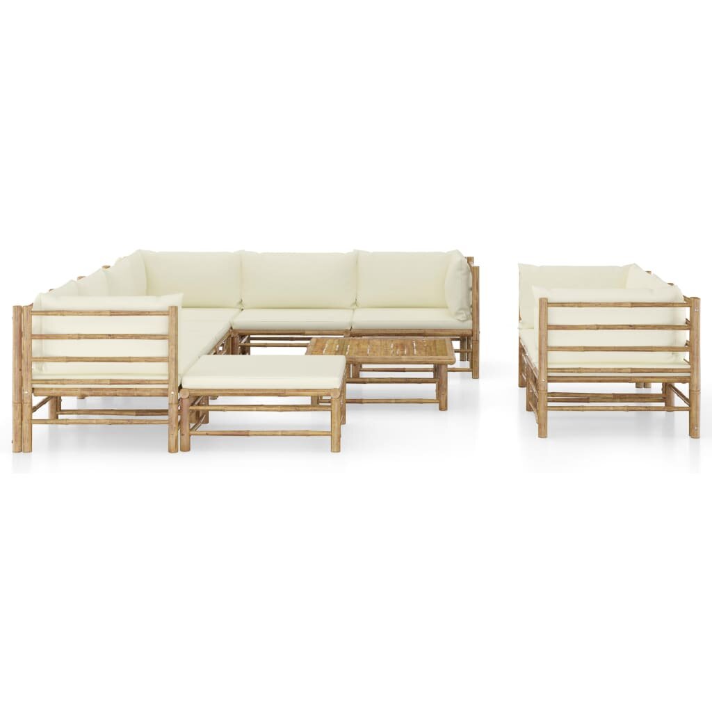 Image of 10 Piece Garden Lounge Set with Cream White Cushions Bamboo
