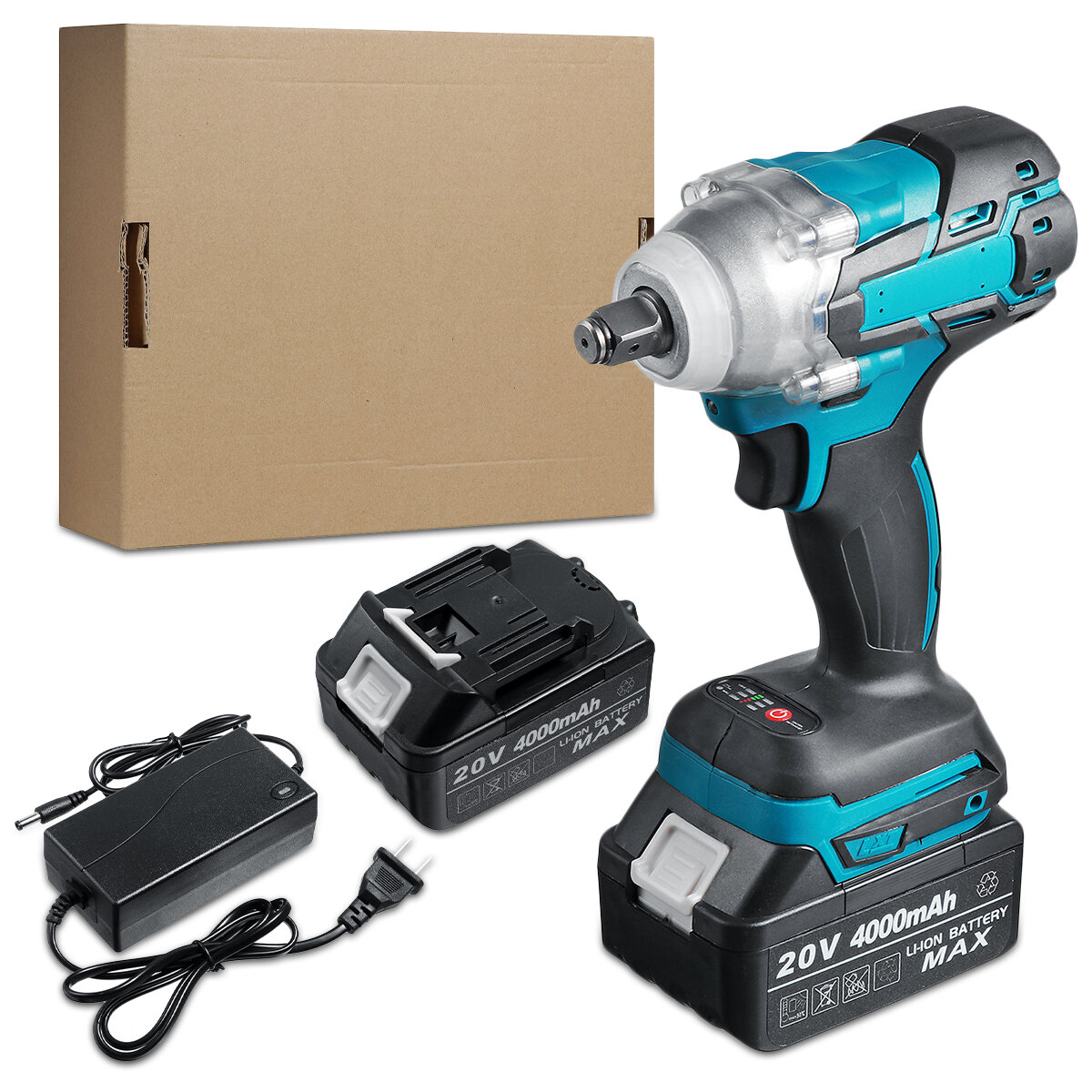 Image of 100-240V 20V 520Nm 4000RPM Brushless Electric Impact Wrench Cordless 1/2" Power Tool For Makita Battery