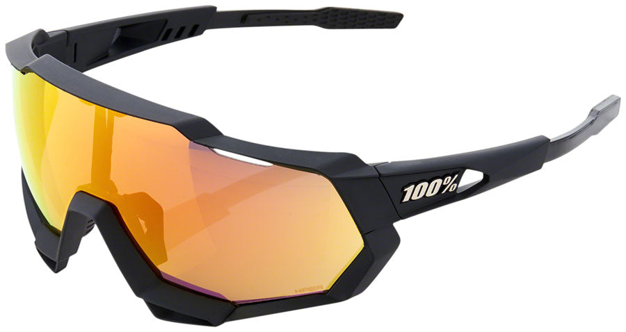 Image of 100% Speedtrap Sunglasses - Soft Tact Black HiPER Red Multilayer Mirror Lens