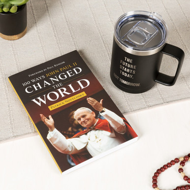 Image of 100 Ways John Paul II Changed the World & Personalized Future Starts Today Travel Mug (Gift Set)