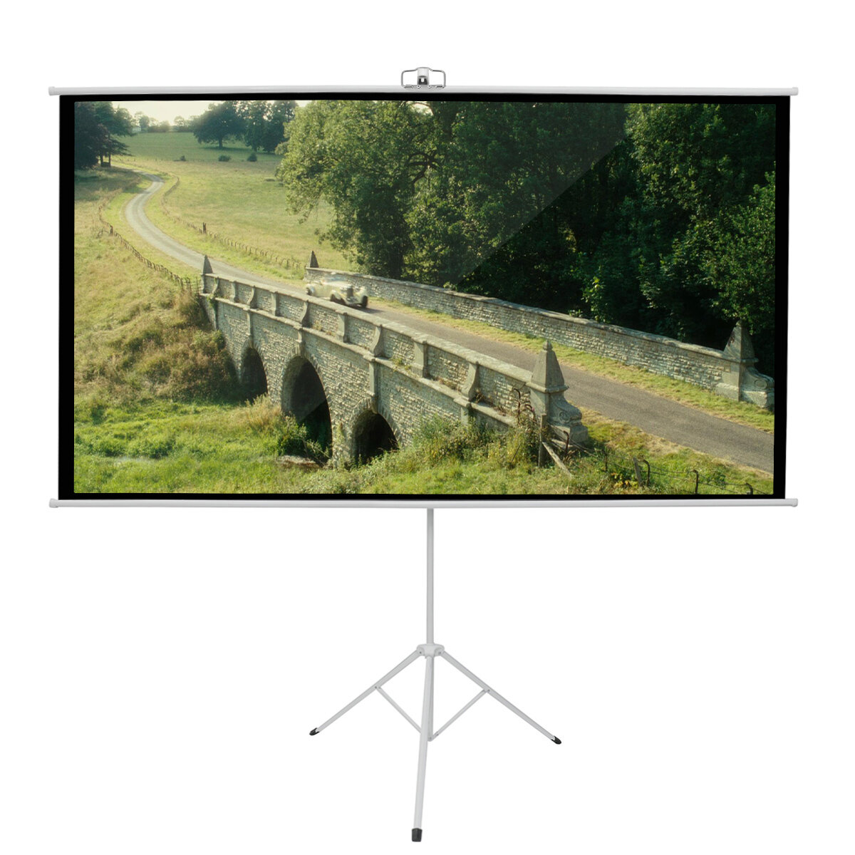 Image of 100-inch 16:9/4:3 Projector Screen with Tripod Stand Glass Fiber HD Projection Screen for Home Office Theater Movies Ind