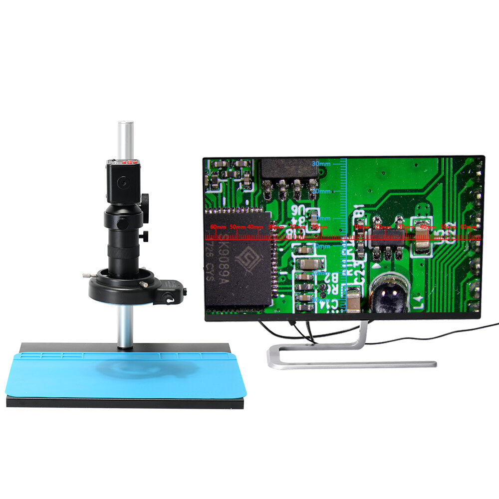 Image of 1080P HDMI Industrial Digital Video Microscope Camera + 150XC-Mount Lens + 56 LED Ring Light + Stand For PCB Soldering