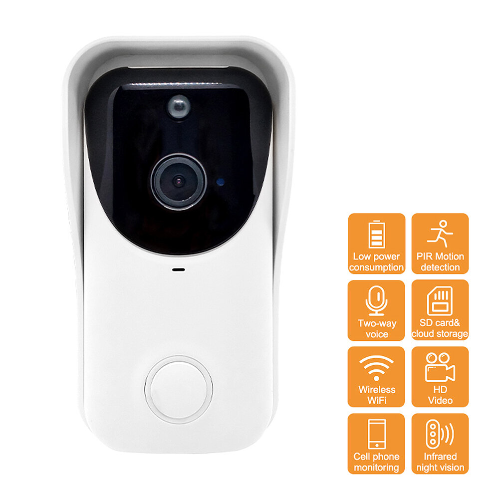 Image of 1080P WiFi Video Doorbell Wireless Remote Phone Monitoring Control Two-way Intercom IR Night Vision PIR Motion Detection