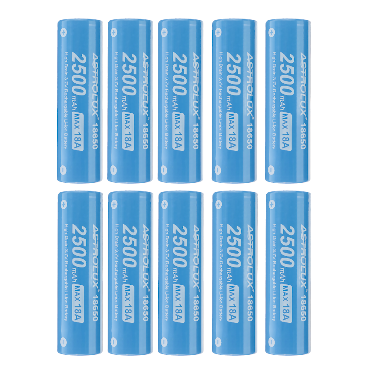 Image of 10Pcs Astrolux® E1825 18A 2500mAh 37V 18650 Li-ion Battery Unprotected High Drain Rechargeable Lithium Power Cell For A
