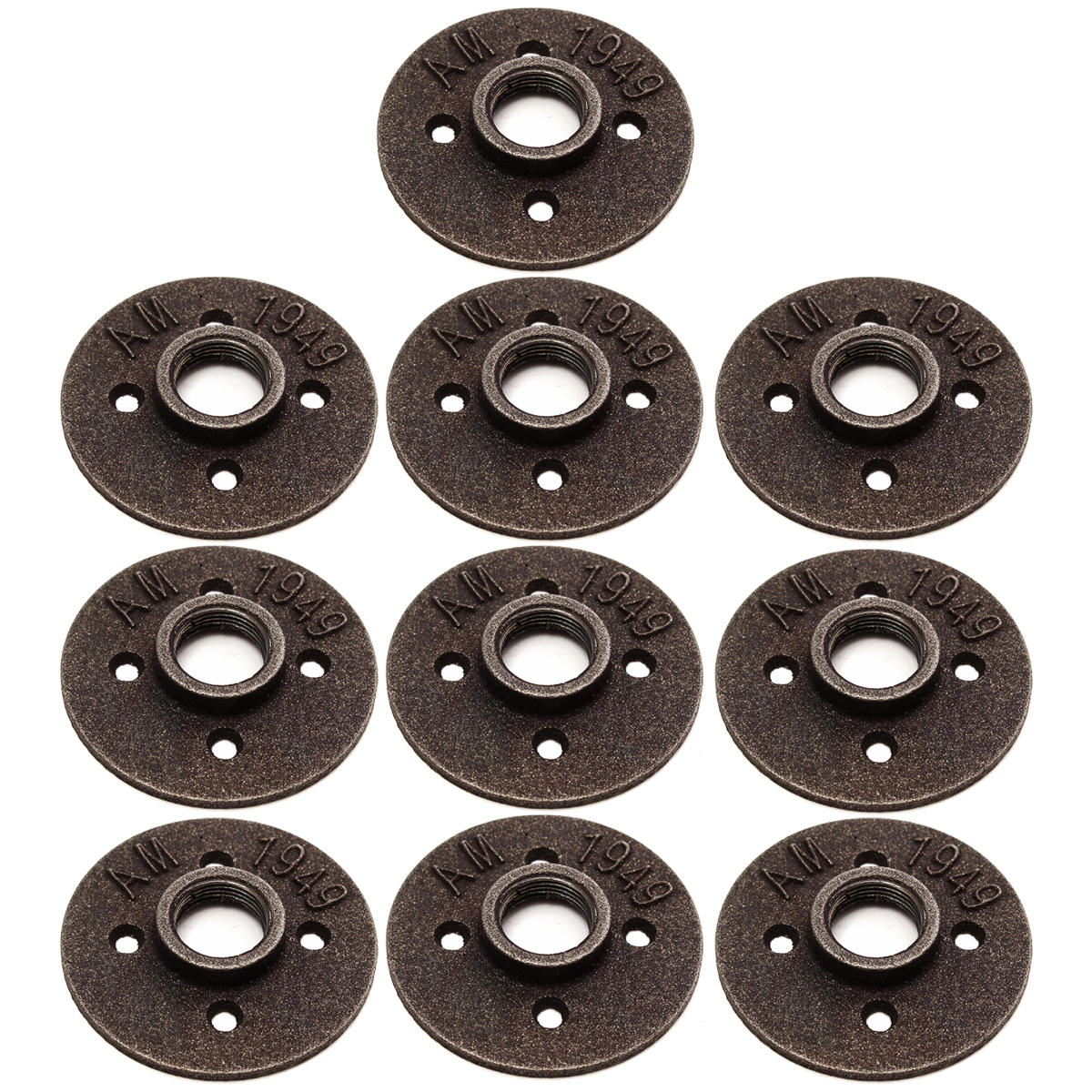 Image of 10pcs 3/4 Inch Black Malleable Iron Floor Flange Fitting Pipe NPT Antique Wall Flange Seat