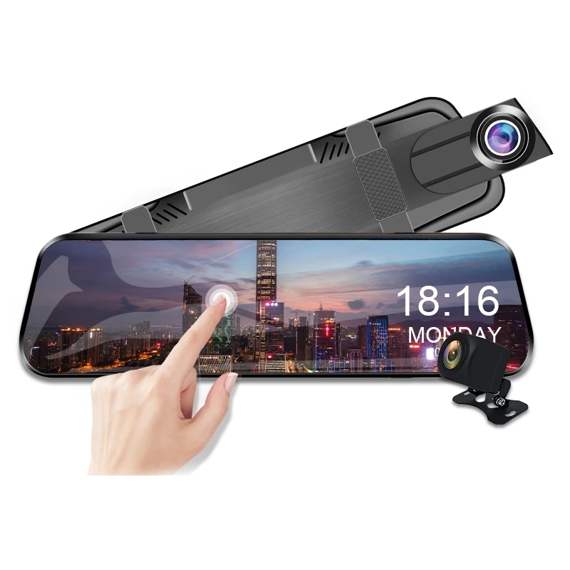Image of 10&quot IPS Touch Screen Car DVR Stream Media Mirror Rearview Dash Camera 2Ch Dual Lens Front 170Â° Rear 145Â° Wide View Angle FHD 1080P