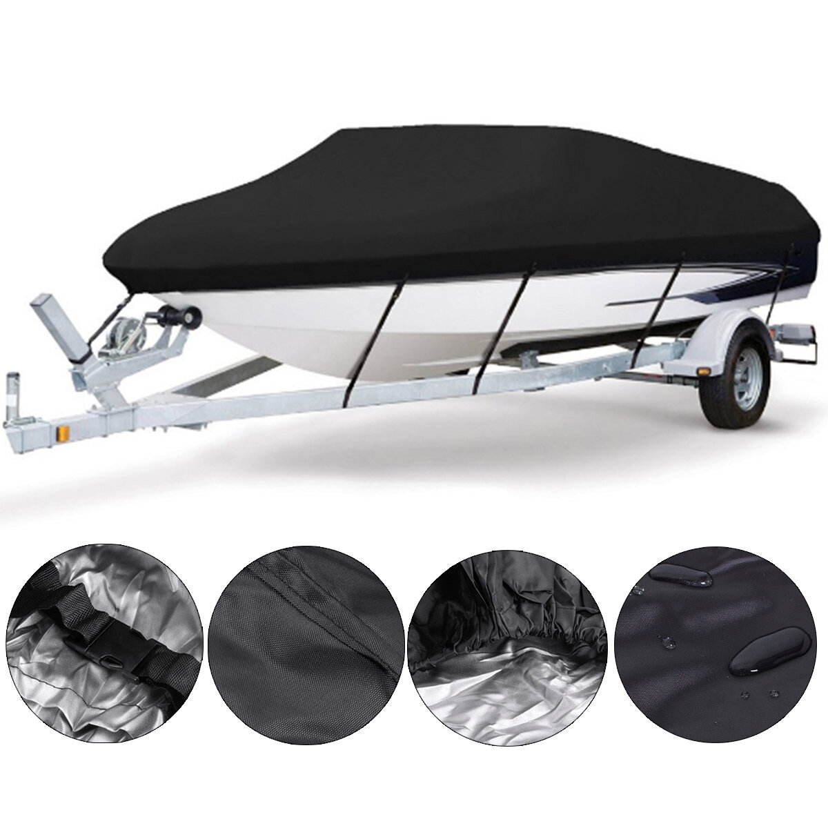 Image of 11-22ft Barco Boat Cover Anti-UV Waterproof Heavy Duty 210D Marine Protector Trailerable Canvas Boat Accessories