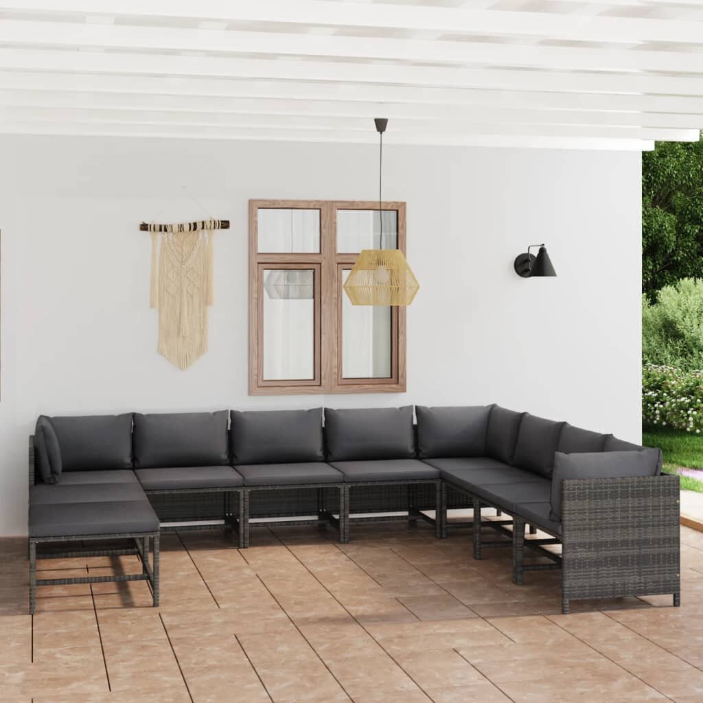 Image of 11 Piece Patio Lounge Set with Cushions Poly Rattan Gray