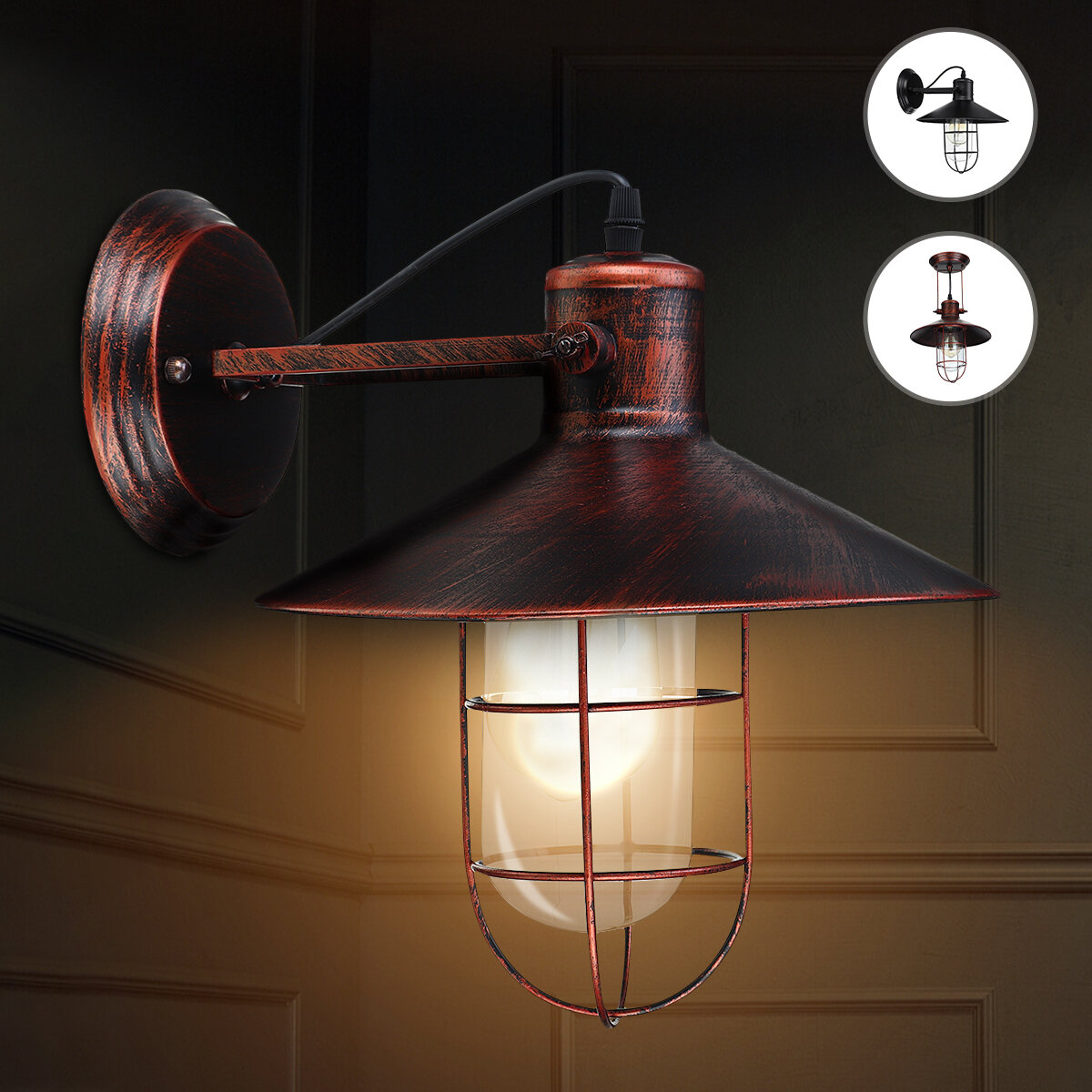 Image of 110-240V E27 Wall Lights Industrial Sconce Lamps 240° Adjustable Angle Vintage Art Decoration