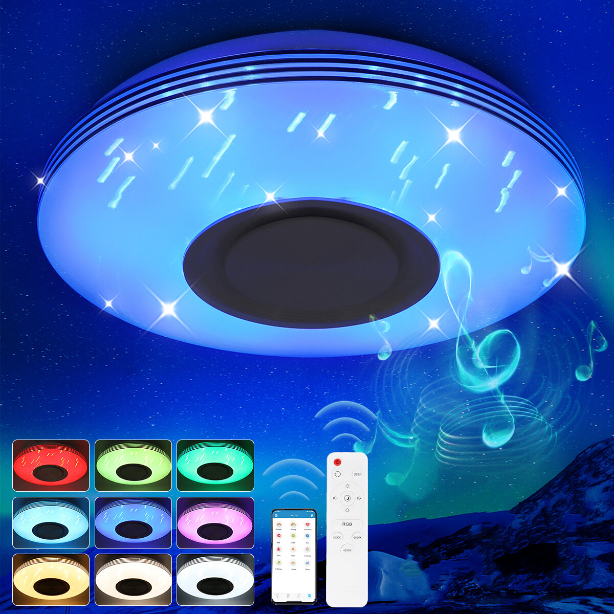 Image of 110-240V LED RGB Music Smart Ceiling Lamp Wifi Bluetooth APP/Remote Control Intelligent Ceiling Light Kitchen Bedroom