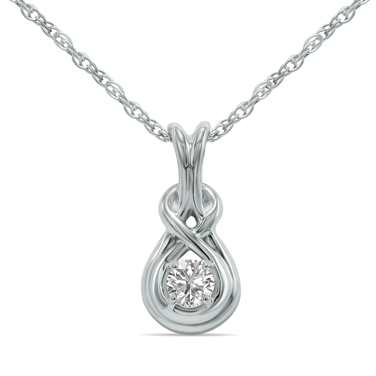 Image of 1/10 Carat TW Lab Grown Round Diamond Love Knot Solitaire Pendant in925 Sterling Silver (F-G Color VS1-VS2 Clarity)