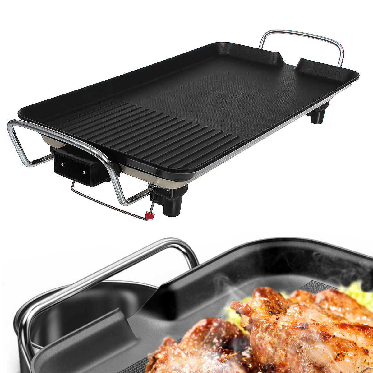 Image of 110V Smokeless Non Stick Electric Oven Baking Pan BBQ Barbecue Grill US Plug
