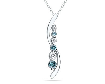 Image of 1/2 Carat TW Blue And White Diamond Journey Pendant in 14k White Gold