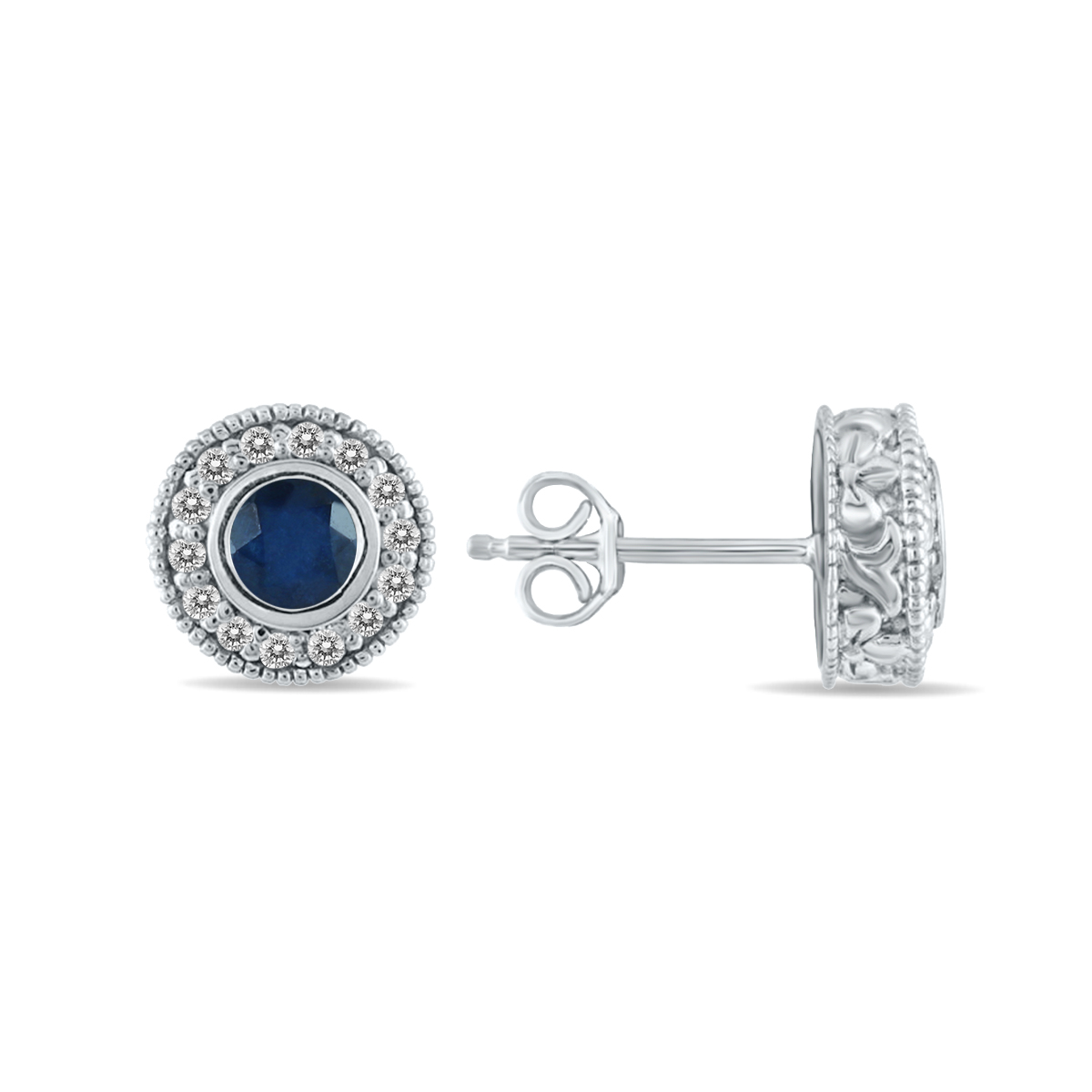 Image of 1/2 Carat TW Sapphire and Diamond Bezel Set Earrings 10K White Gold