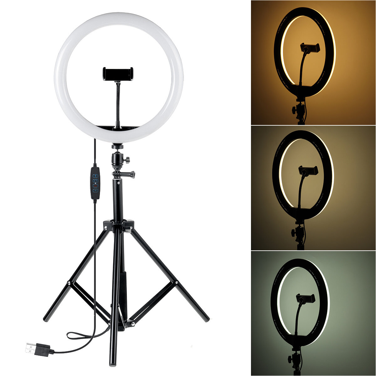 Image of 12 Inch 30cm 3000K-5500K Dimmable Remote Control LED Ring Light3-Colors Modes Fill Light with 163cm Tripod Mount and P