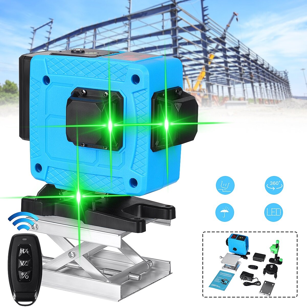 Image of 12 Line Laser Level Green Light Self Leveling Cross 360° Rotary Measure with Remote