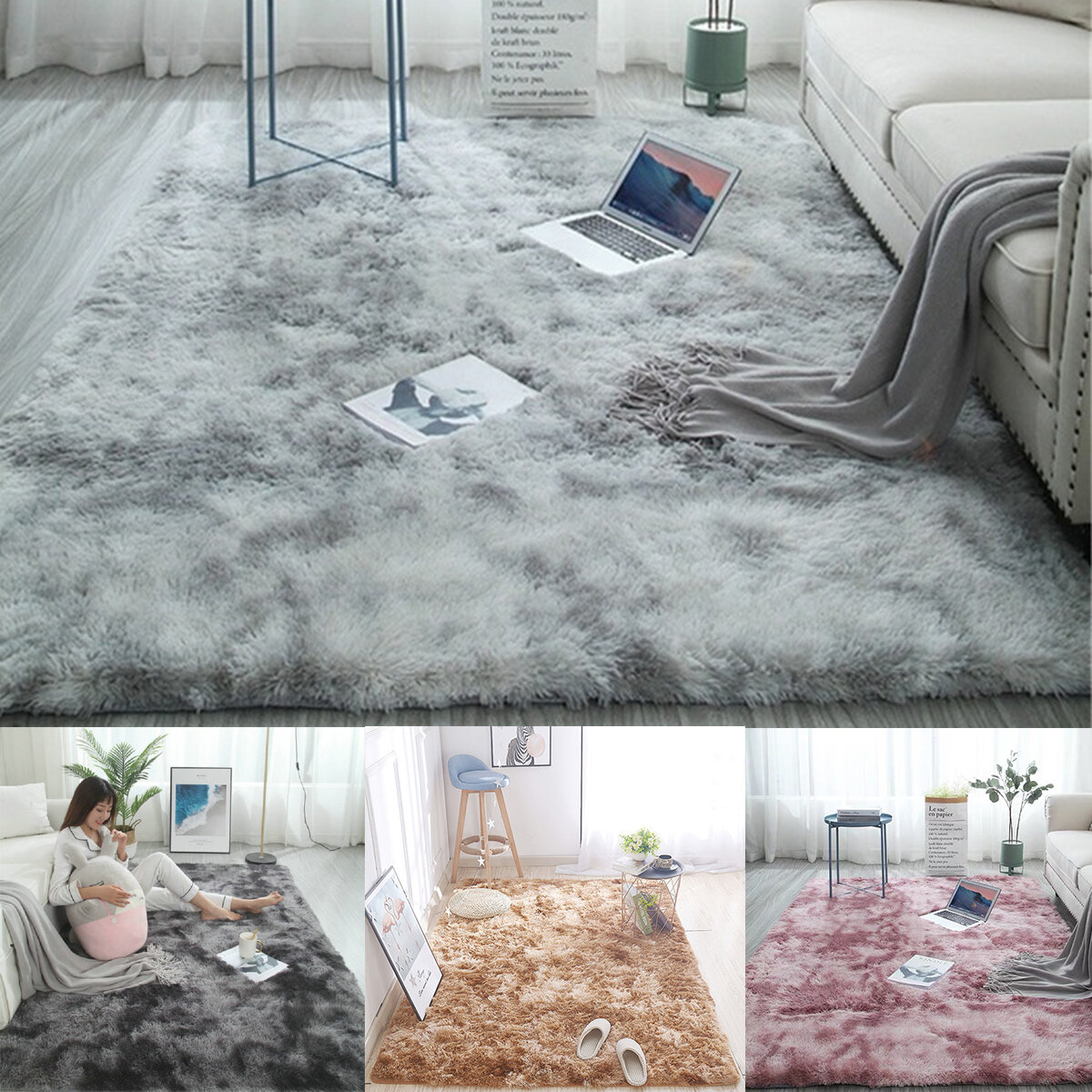Image of 120X160CM Multi-color Tie Dyeing Plush Carpets Anti-slip Faux Fur Floor Mats Water Absorption Area Rug