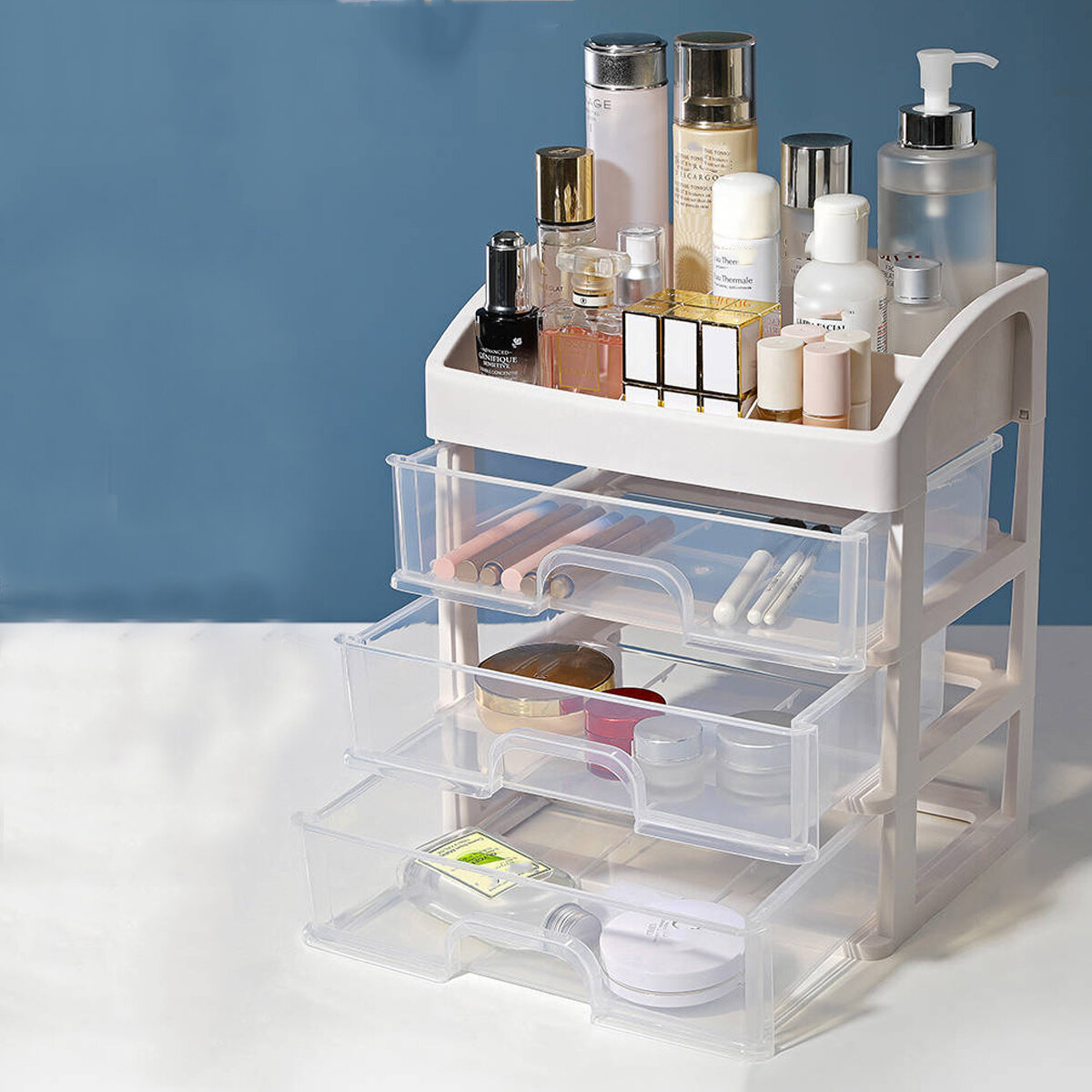 Image of 1/2/3 Layers Cosmetic Storage Box Jewelry Holder Makeup Drawer Case Desktop Organizer Container