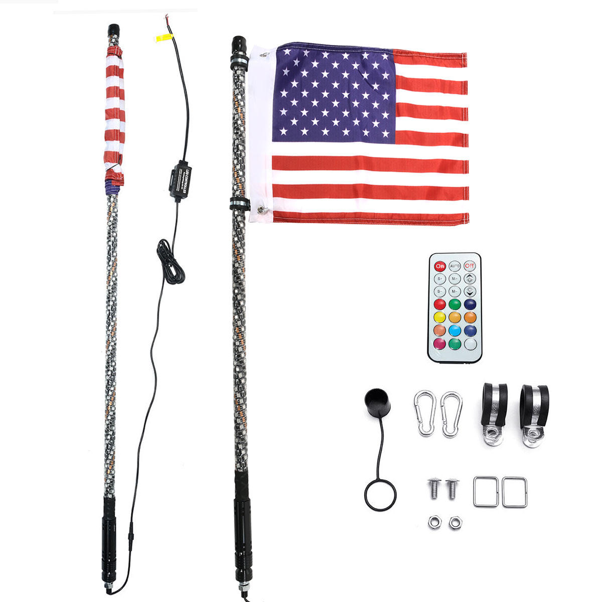 Image of 12V 3FT/4FT/5FT LED 4WD Strip RGB Color Whip America USA Flag Light With Remote Control For Jeep ATV UTV RZR Motorcycle