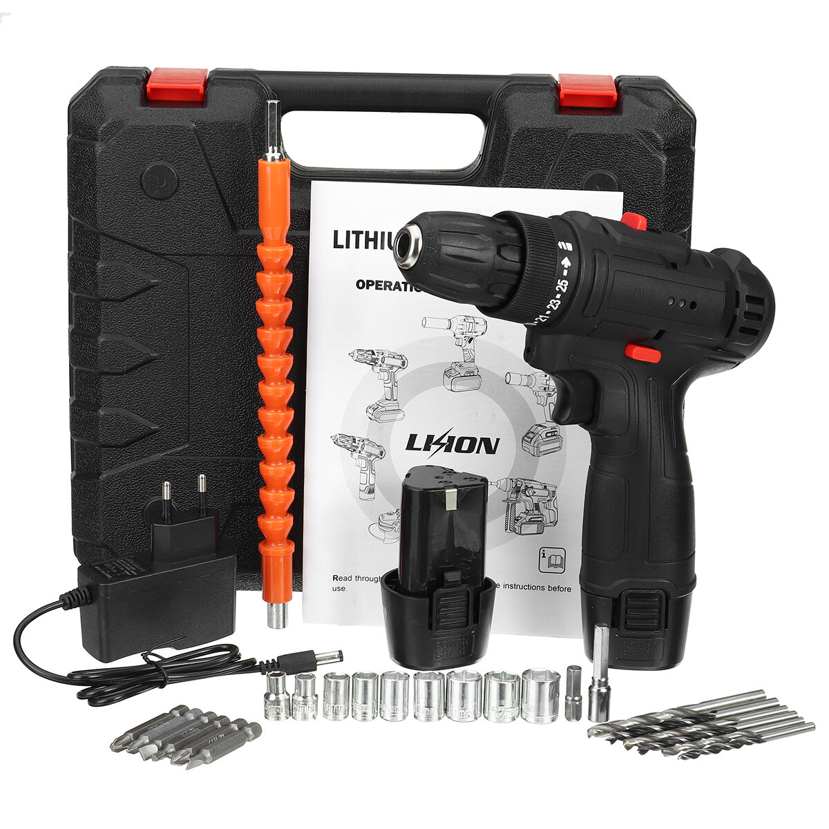 Image of 12V LED Cordless Electric Impact Hammer Drill Rechargeable Screwdriver W/ 2pcs Battery