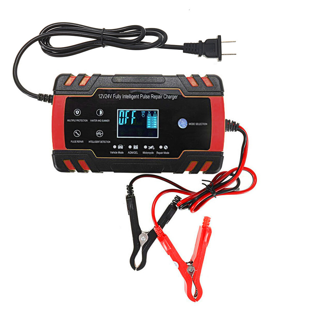 Image of 12V/24V 8A Touch Screen Pulse Repair LCD Battery Charger Red For Car Motorcycle Lead Acid Battery Agm Gel Wet