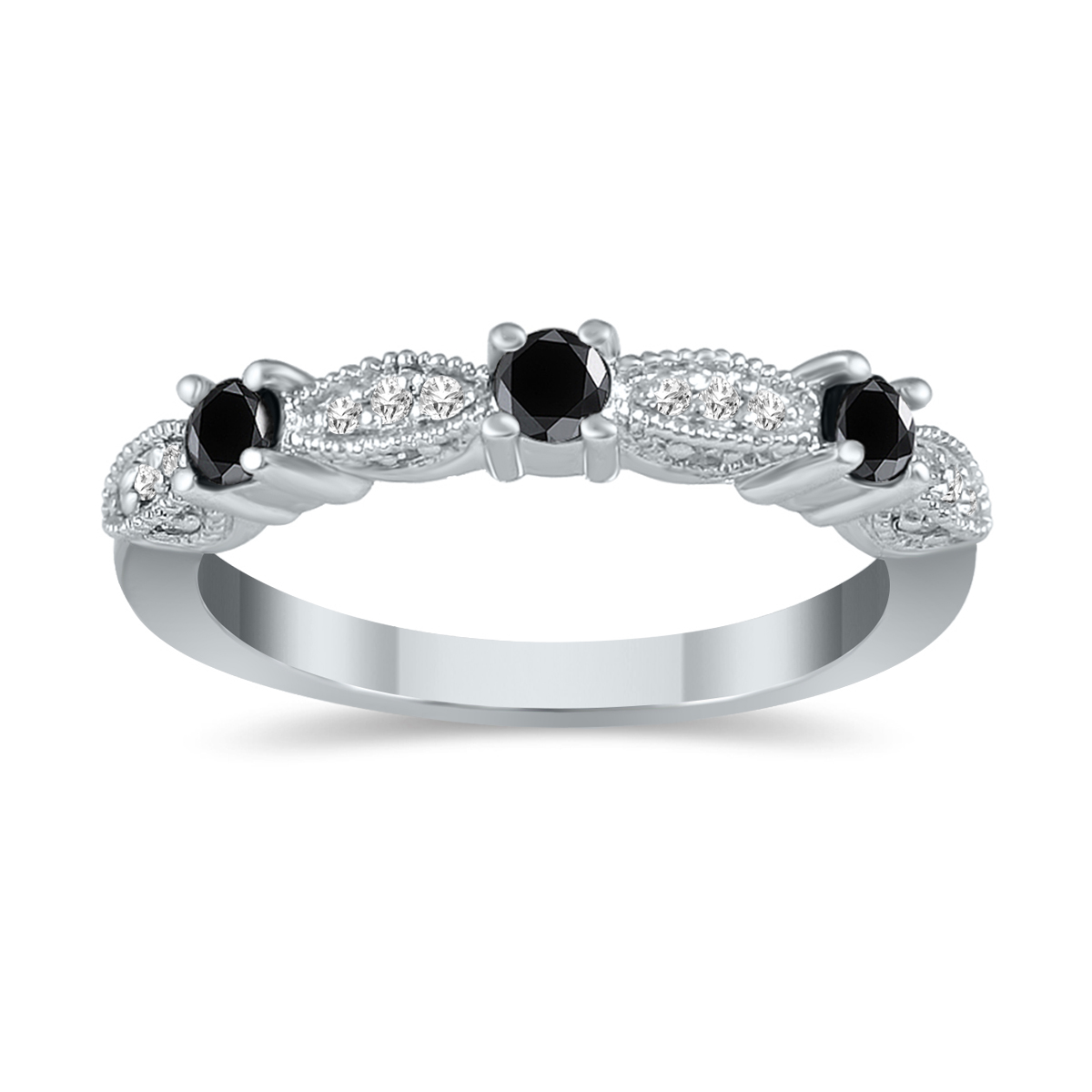 Image of 1/3 Carat TW Black and White Diamond Band in 10K White Gold