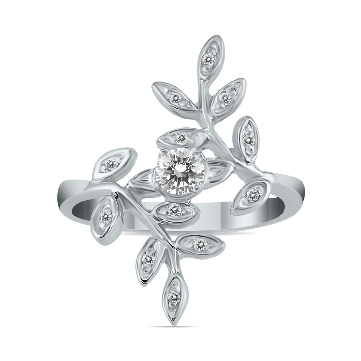 Image of 1/3 Carat TW Natural White Diamond Leaf Ring in 10K White Gold