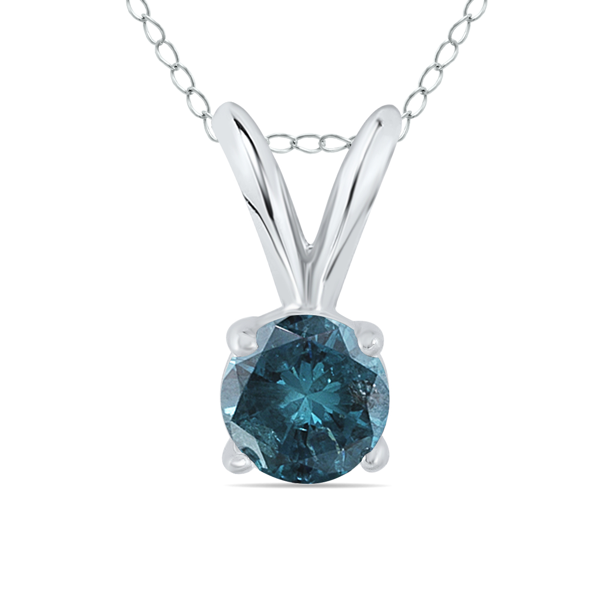 Image of 1/3 Carat TW Round Blue Diamond Solitaire Pendant in 14K White Gold