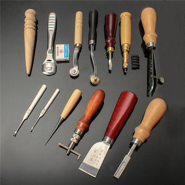Image of 13Pcs Leather Craft Hand Awl Skiving Groover Sewing DIY Tool Kit