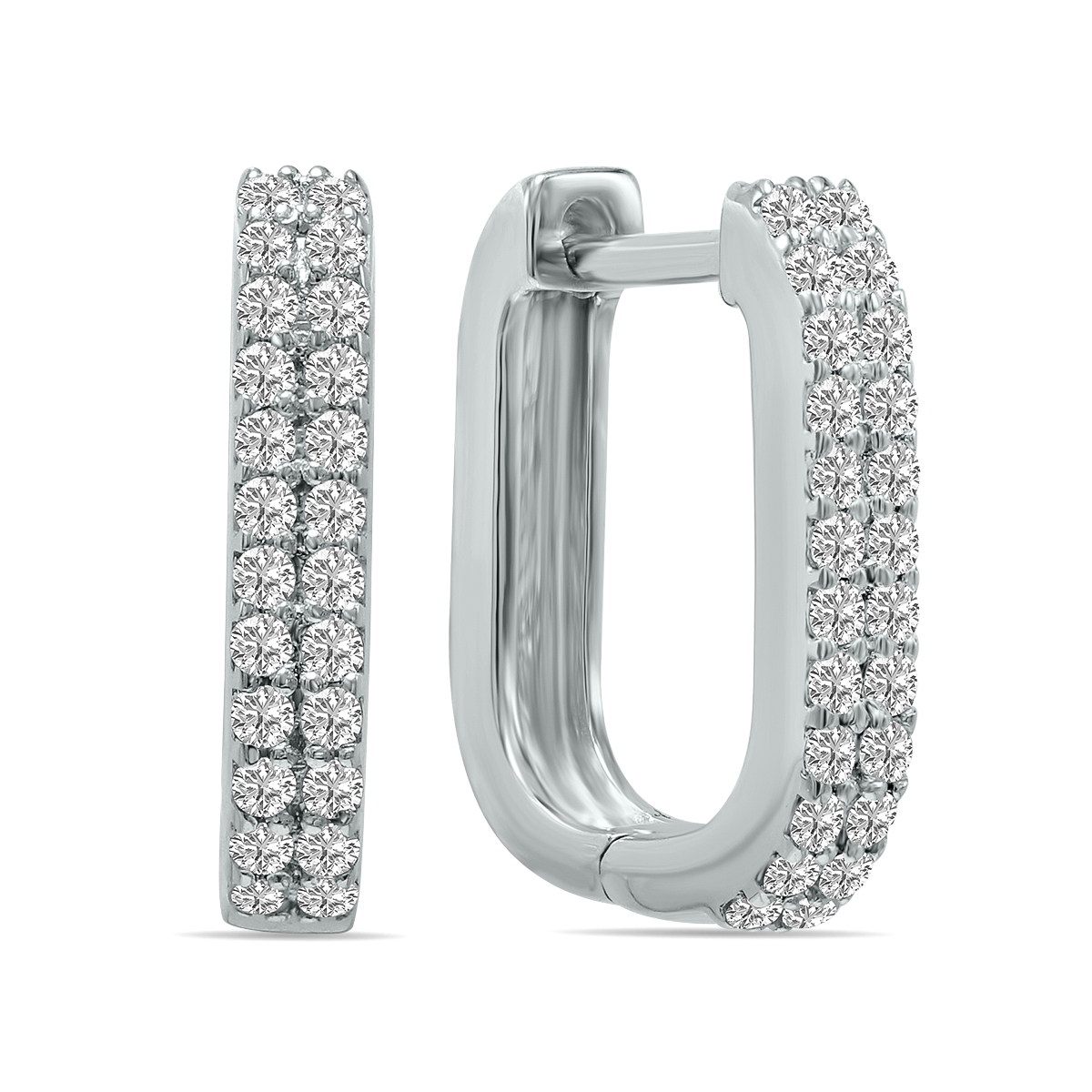 Image of 1/4 CTW Oval Lab Grown Diamond Huggies Hoop Earrings in 10K White Gold (F-G Color VS1- VS2 Clarity)